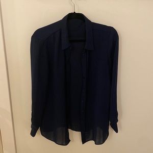 Navy Blue Long Sleeve Button Up Blouse